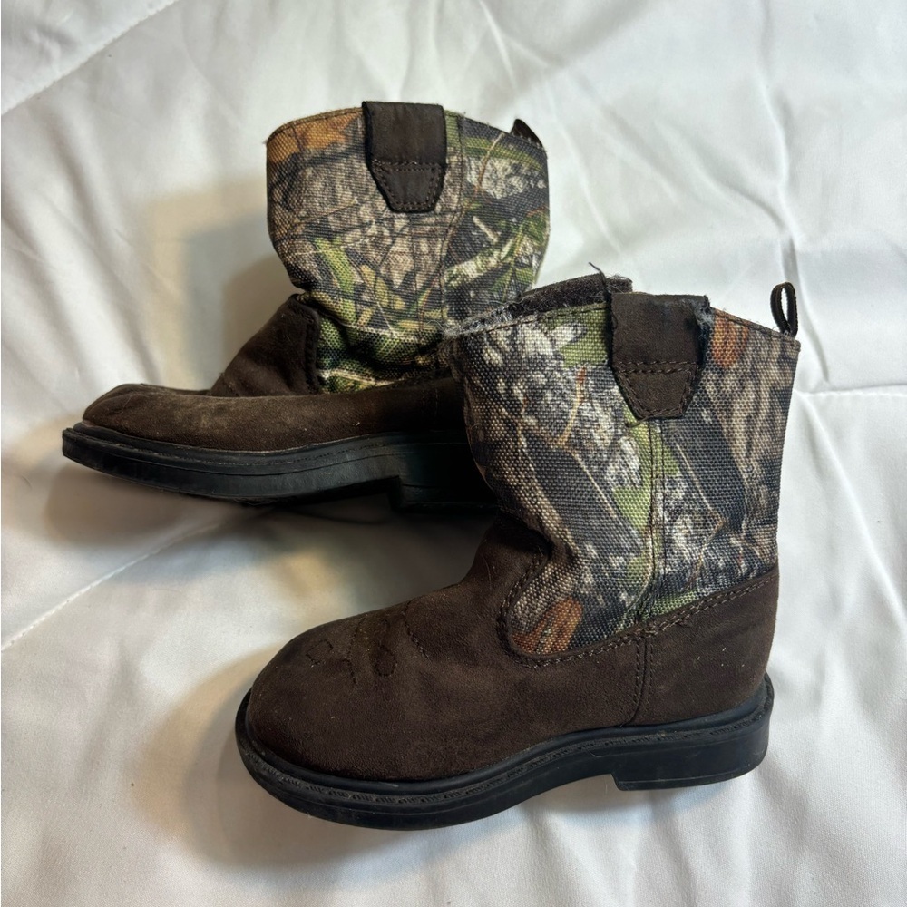 FADED GLORY Warren II Kid's Camo Green Brown Cowboy Farm Boots SIZE: 5 Side Zip